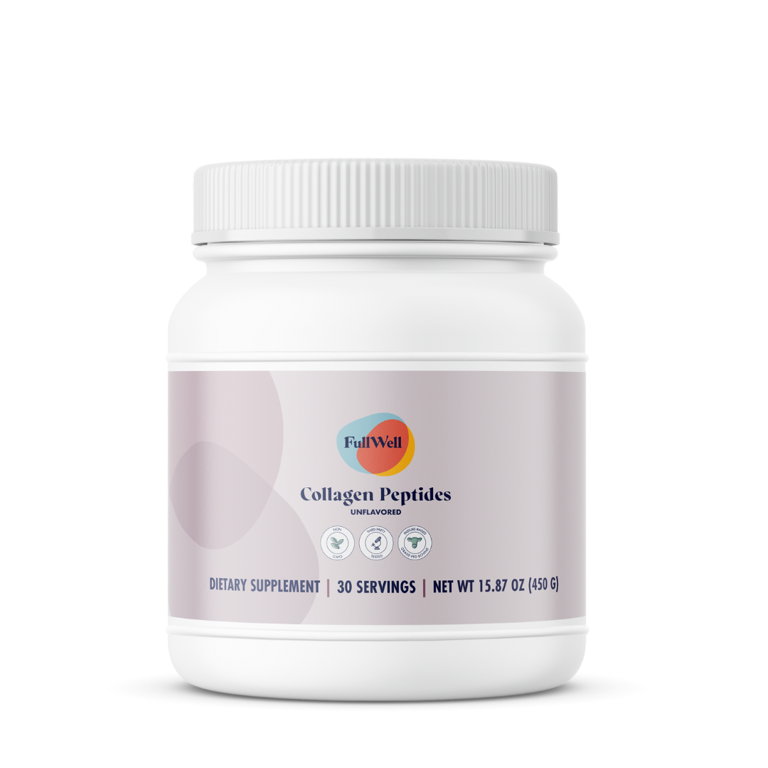 A container of FullWell unflavored collagen peptides