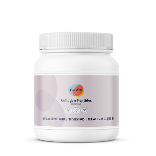 A container of FullWell unflavored collagen peptides