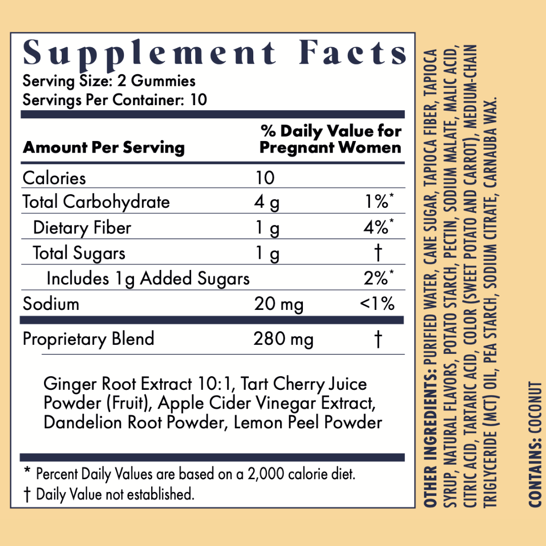 Purified water, cane sugar, tapioca fiber, tapioca syrup, natural flavors, potato starch, pectin, sodium malate, malic acid, citric acid, tartaric acid, color (sweet potato and carrot), medium-chain triglyceride (MCT) oil, pea starch, sodium citrate, carnauba wax Contains: Coconut